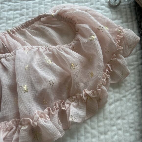 Vince Camuto Foiled Tiered Off-The-Shoulder Maxi Dress Rose Pink Size Medium NEW - Picture 8 of 12